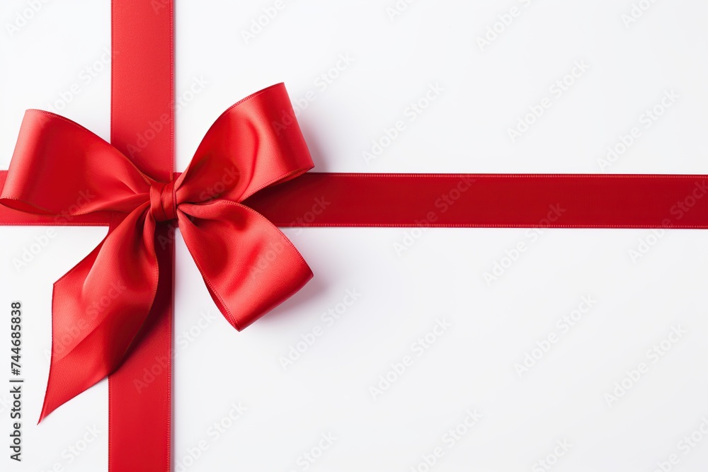 A beautifully tied red satin ribbon bow centered on a clean white background, symbolizing gift-giving and celebration. A beautifully tied red satin ribbon bow centered on a clean white background, symbolizing gift-giving and celebration.