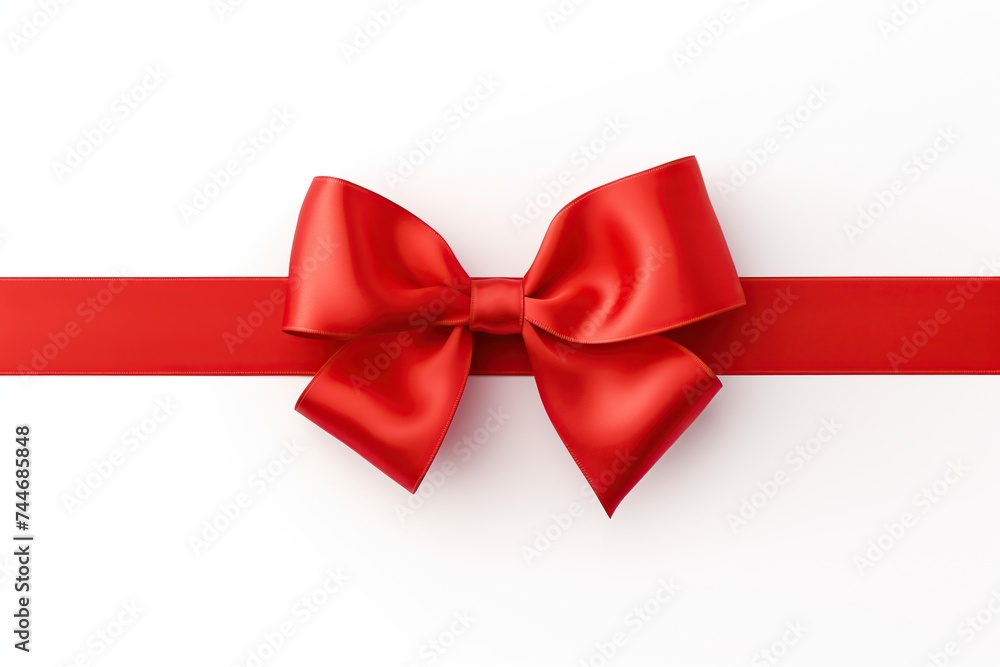 A beautifully tied red satin ribbon bow centered on a clean white background, symbolizing gift-giving and celebration. A beautifully tied red satin ribbon bow centered on a clean white background, symbolizing gift-giving and celebration.