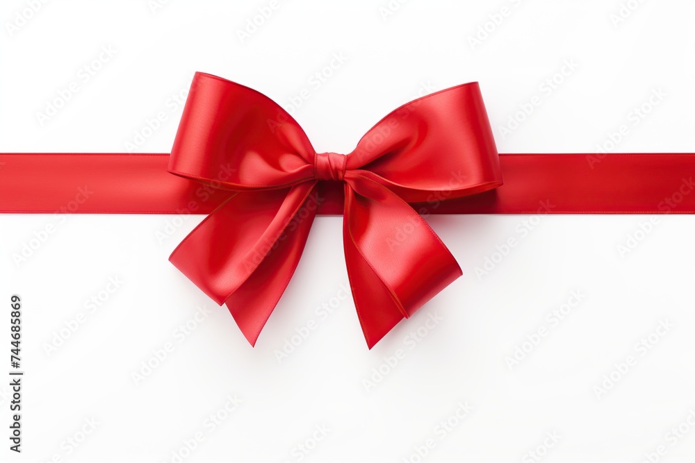 A beautifully tied red satin ribbon bow centered on a clean white background, symbolizing gift-giving and celebration. A beautifully tied red satin ribbon bow centered on a clean white background, symbolizing gift-giving and celebration.