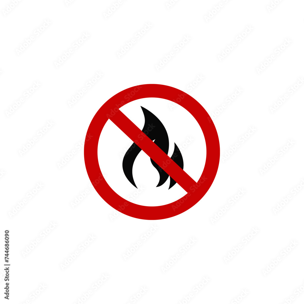 No open flame sign. No fire, No access with open flame prohibition sign. Red, black and white vector illustration. No open flame sign. No fire, No access with open flame prohibition sign. Red, black and white vector illustration.