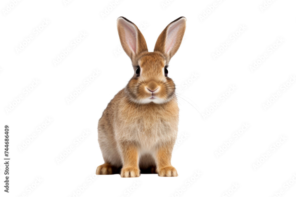 Fototapeta premium Studio portrait of cute rabbit isolated on transparent png background, happy bunny running on floor, adorable fluffy rabbit that sniffing.
