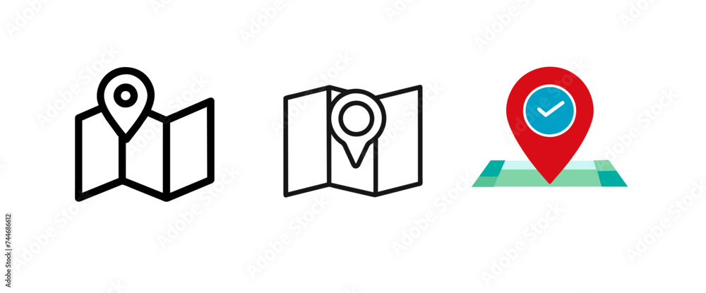 Location map pin with check and cross mark sign. Location map pin with check and cross mark sign.