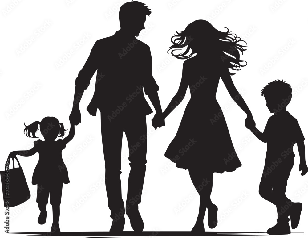 Family Playing Together With Children Silhouette Vector, Mom And Dad Lifting Baby Kids Up Vector Silhouette