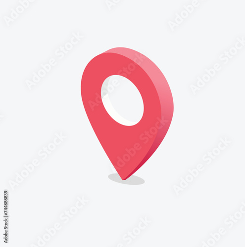 Red pin for maps and navigation systems to mark current location. Icon design in perspective. Vector illustration. 