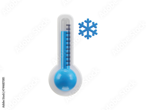 3d thermometer icon with ice symbol concept of cold temperature vector icon illustration photo