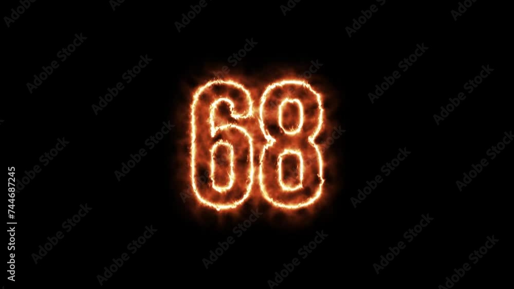 Number 68 fire Animation on a black background. Number Sixty Eight is burning in flames Animation on Isolated Black Background Number 68 fire Animation on a black background. Number Sixty Eight is burning in flames Animation on Isolated Black Background