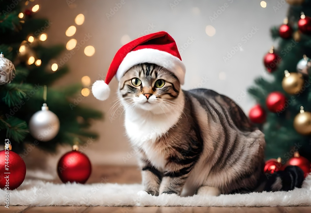 cat santa claus with christmas tree cat santa claus with christmas tree