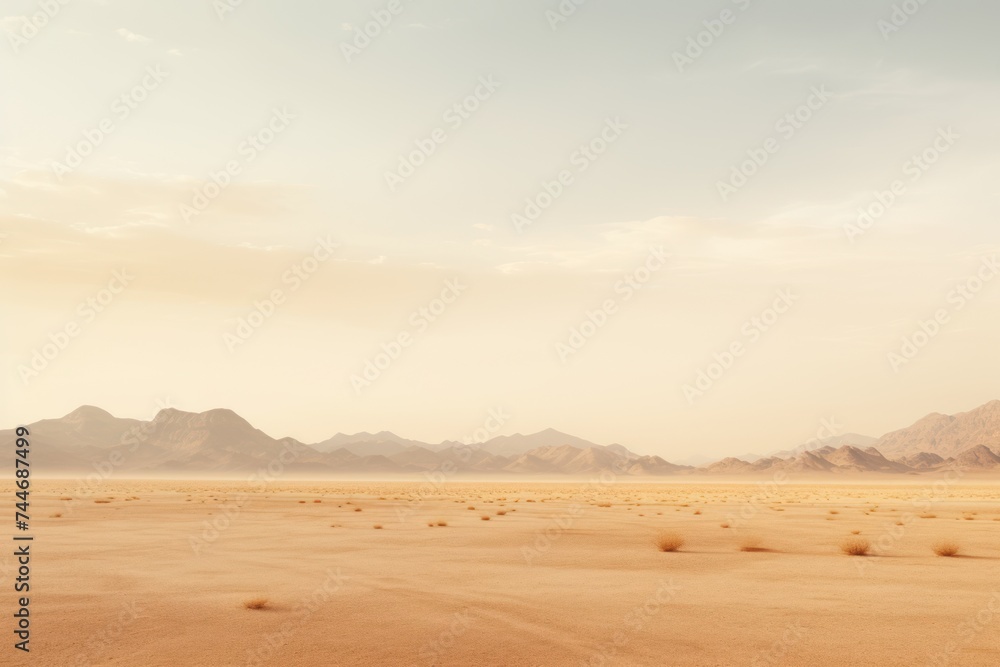 minimalists landscape ai photography, empty desert wasteland at golden hour