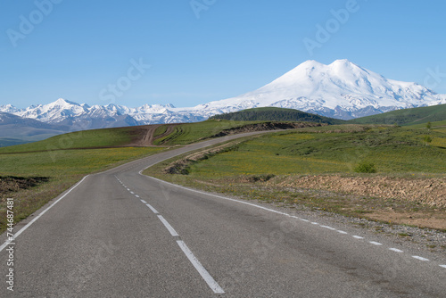 Road to Elbrus on a sunny summer day. Kabardino-Balkaria, Russia