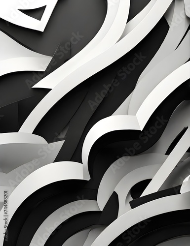 3D black white geometric abstract background overlap layer on bright space with slash effects decoration. Graphic design element cutout style concept for banner, flyer, card, or brochure Generative AI