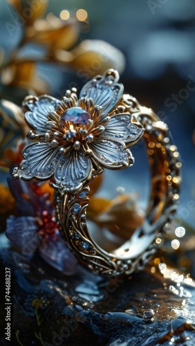 Jewelry in the form of a flower on a dark background