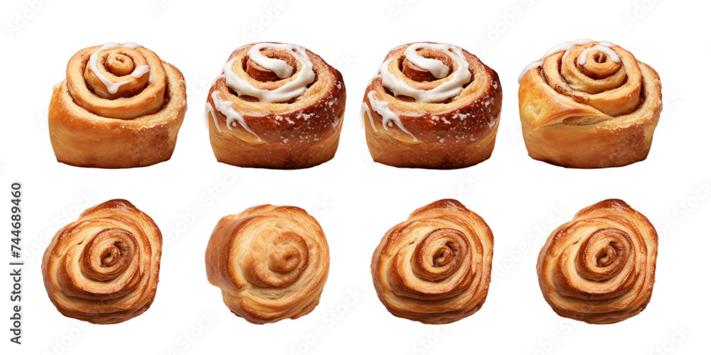 Collection of cinnamon roll isolated on a white background as transparent PNG Collection of cinnamon roll isolated on a white background as transparent PNG