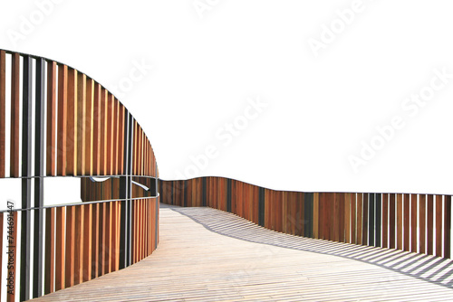 Wooden walkway with handrail on transparent background (PNG File) photo
