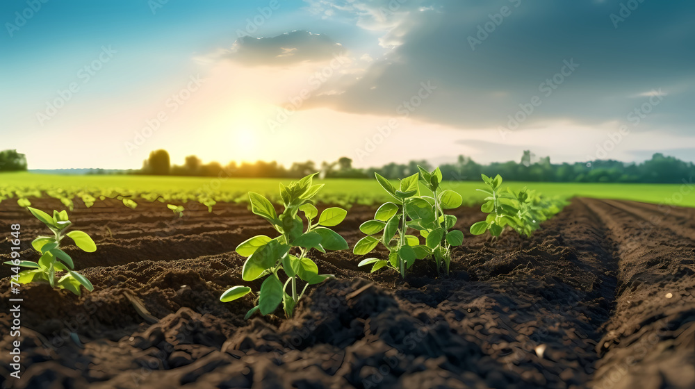 Agriculture shot of seedlings growing in a vast field Agriculture shot of seedlings growing in a vast field
