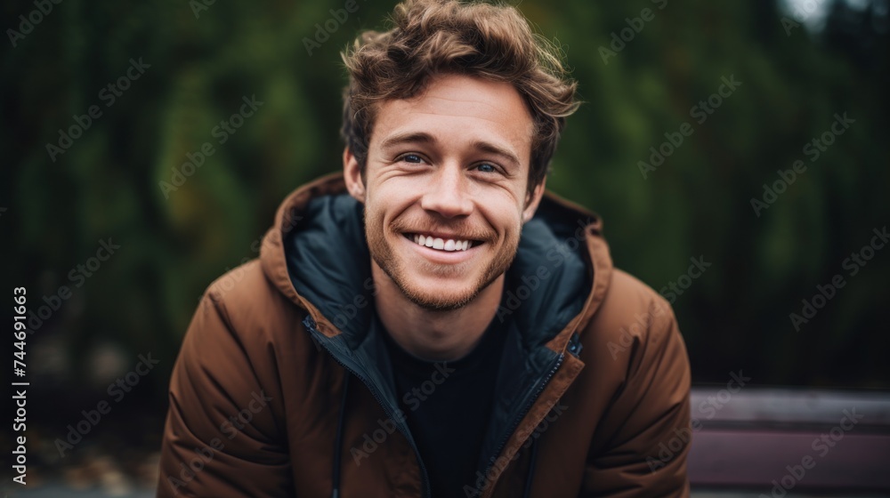 Portrait of a handsome attractive young man wearing casual clothes, looking at the camera in a park, Nature. Portrait of a handsome attractive young man wearing casual clothes, looking at the camera in a park, Nature.