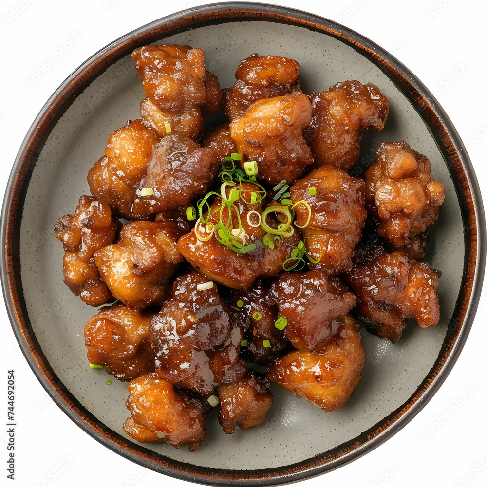 Crispy Karaage on Plate Isolated on White Background Crispy Karaage on Plate Isolated on White Background
