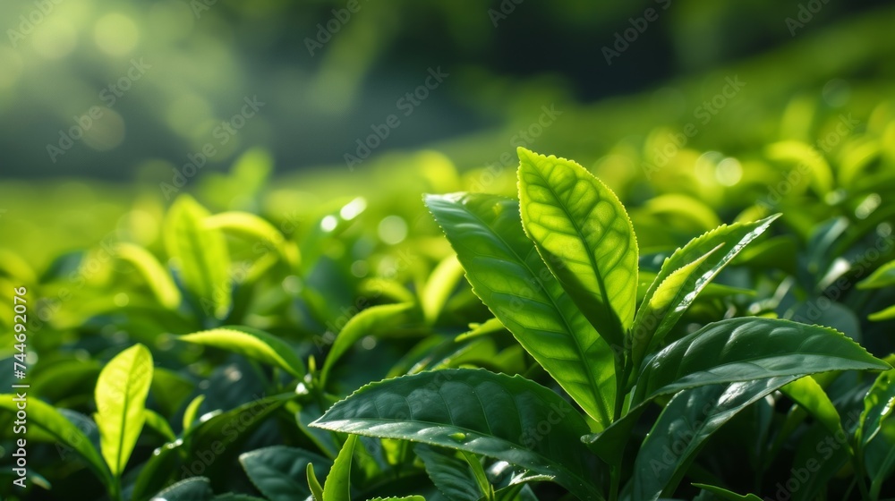 Illustration of tea leaves showing texture, richness and presence of aroma. Tea cup, natural beauty of the tea leaves, wallpaper background