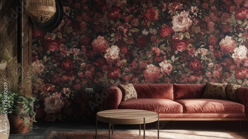 a bordo colour wallpaper with dark flowers  © Rafa