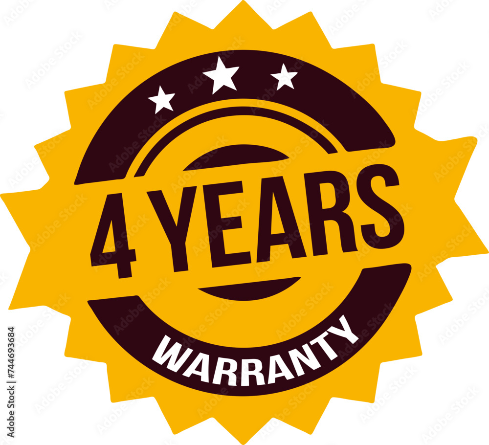 4 years Warranty rubber stamp label, warranty badge