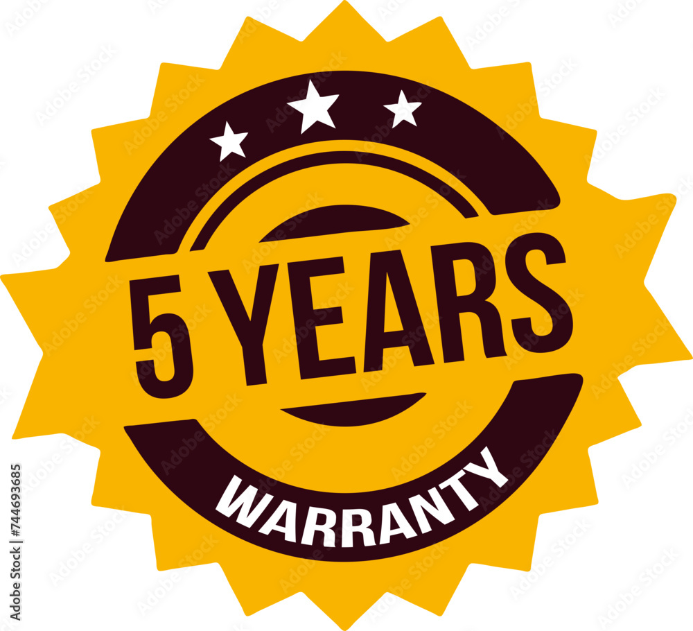 5 years Warranty rubber stamp label, warranty badge