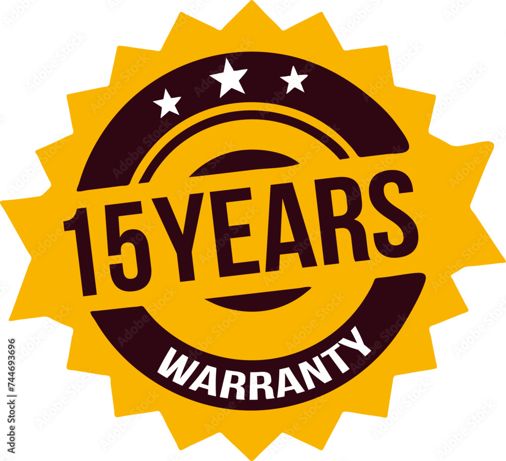 15 years Warranty rubber stamp label, warranty badge 15 years Warranty rubber stamp label, warranty badge