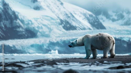 Arctic Sentinel: Lone Polar Bear Watch. Generative AI © Hassan
