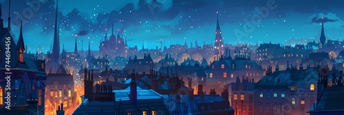 Night City Landscape Background Panorama Concept Drawing image HD Print 15232x5120 pixels. Neo Game Art V10 30