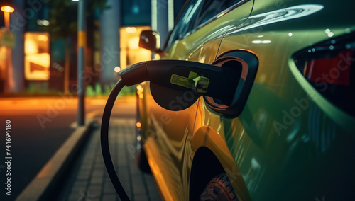 Powerful Connection: Green Electric Car Charging at Modern Auto Station © SHOTPRIME STUDIO