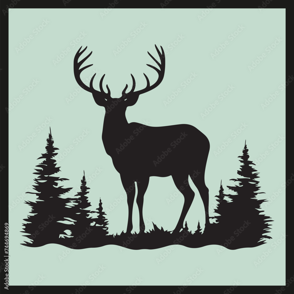 Obraz premium deer in the woods, deer black Silhouette vector