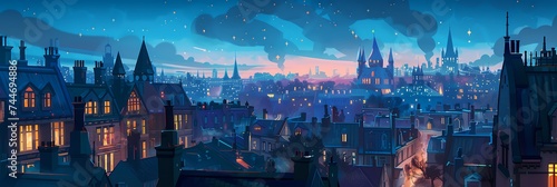 Night City Landscape Background Panorama Concept Drawing image HD Print 15232x5120 pixels. Neo Game Art V10 22
