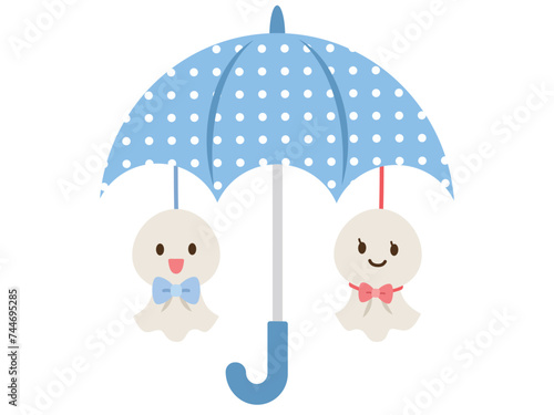 梅雨_相合傘のてるてる坊主のイラスト