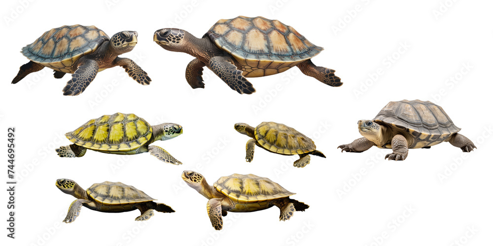Fototapeta premium Collection of sea turtle isolated on a white background as transparent PNG