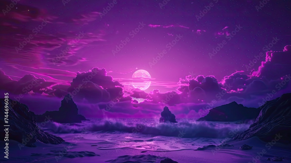 Violet neon glow sky background. colorful sky. Night sky. Purple background