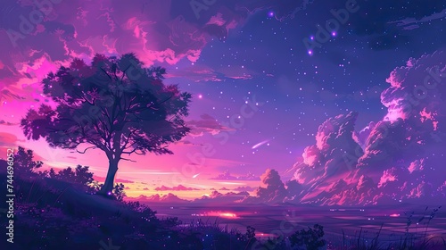 Violet neon glow sky background. colorful sky. Night sky. Purple background