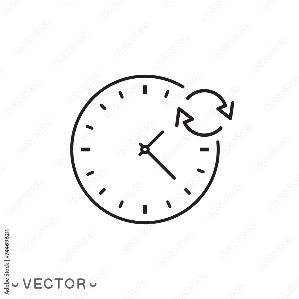 change or update date icon, forward or back time on clock, reverse time, thin line symbol isolated on white background, editable stroke eps 10 vector illustration change or update date icon, forward or back time on clock, reverse time, thin line symbol isolated on white background, editable stroke eps 10 vector illustration