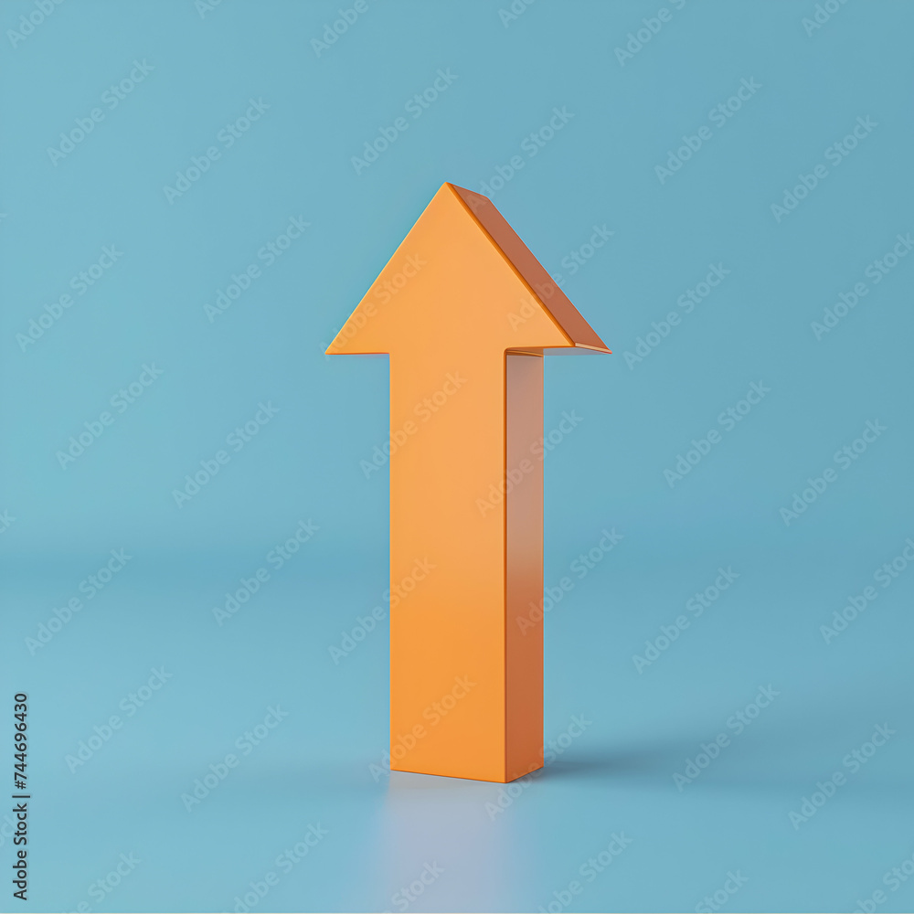 Orange arrow pointing up over blue background, success or growth concept Orange arrow pointing up over blue background, success or growth concept