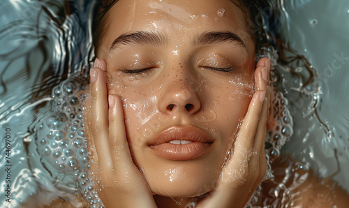 woman in shower with amazing skincare and soft water and light