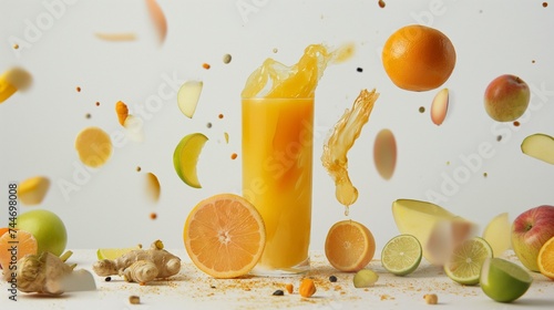 studio photography of an orange juice in a glass