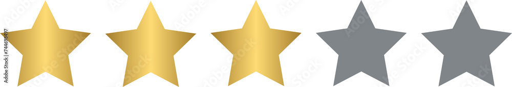Product rating or customer review with gold stars and half star, 3 stars rating Product rating or customer review with gold stars and half star, 3 stars rating