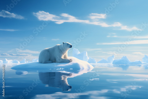 A polar bear on an ice floe. Melting iceberg