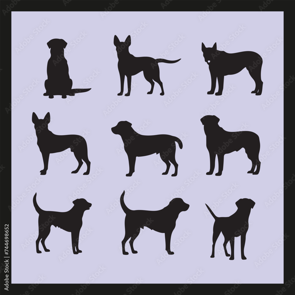 Max dog silhouette set Clipart on a hex color background