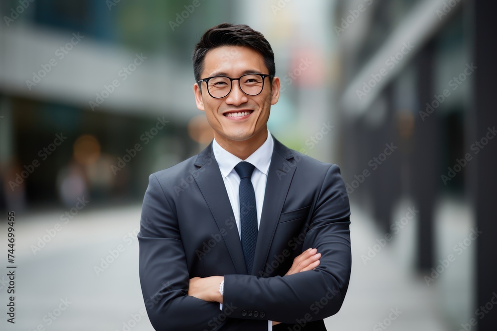 Successful Asian Businessman Smiling A Vision of Triumph Successful Asian Businessman Smiling A Vision of Triumph