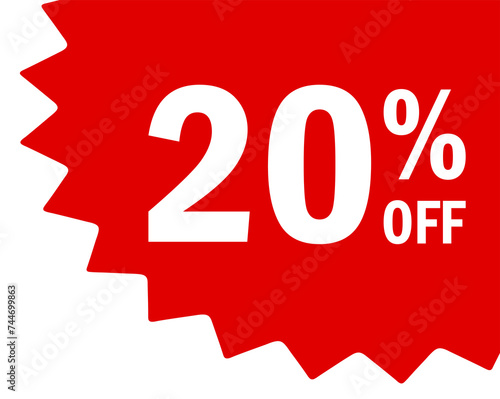 Red starburst corner 20 percent off discount tags, gold corner discount tag banners and discount labels	
 photo