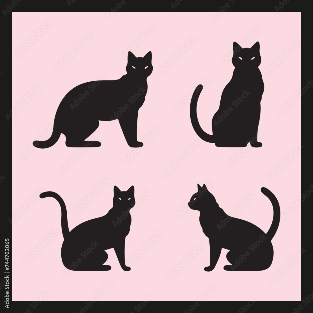 Milo cat silhouette set Clipart on a hex color background