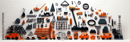 The icons have minimalistic and abstract shapes. Each icon represents a specific concept or tool related to construction. An innovative and modern take on traditional building iconography.