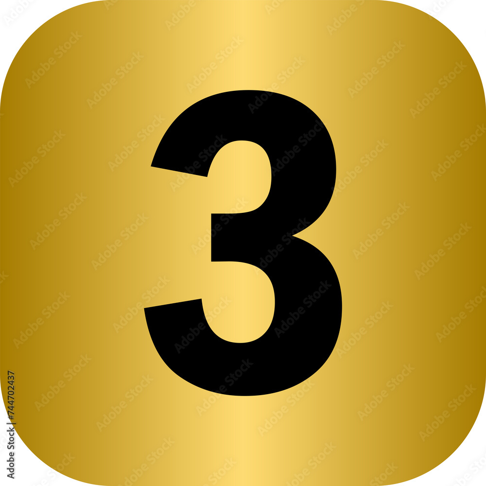 Golden number 3 with square frame Golden number 3 with square frame