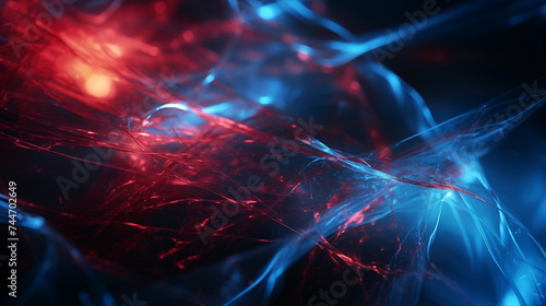 Abstract background of intertwining red and blue lights with a futuristic, digital feel.