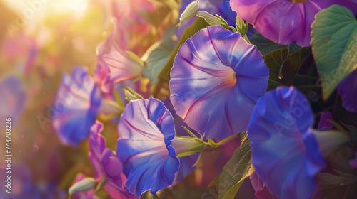 Morning Glory blossoms in full bloom, showcasing their intricate details.