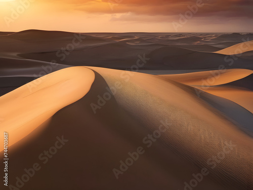  A sand dune at sunset, its curves sculpted by the wind