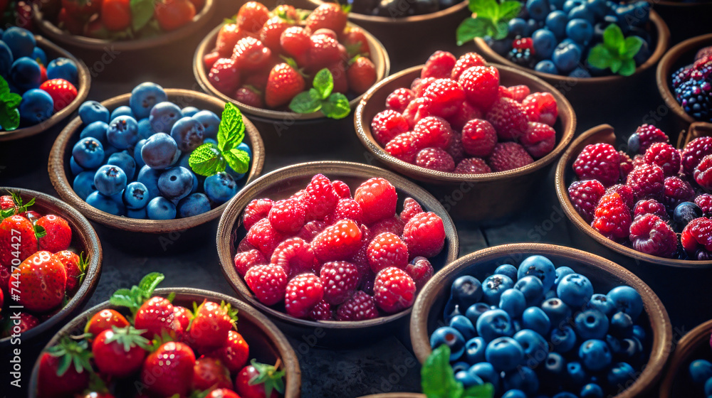 Assorted Fruit Box Filled With Berries, Strawberries, and Blueberries Assorted Fruit Box Filled With Berries, Strawberries, and Blueberries